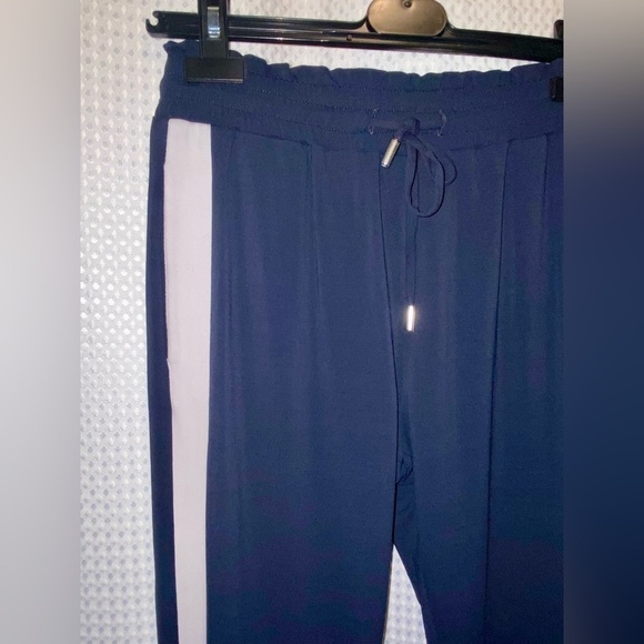 Women Iris Setlakwe navy blue white stripe paperbag waist‎ Jogger pants Sz small - Picture 2 of 12